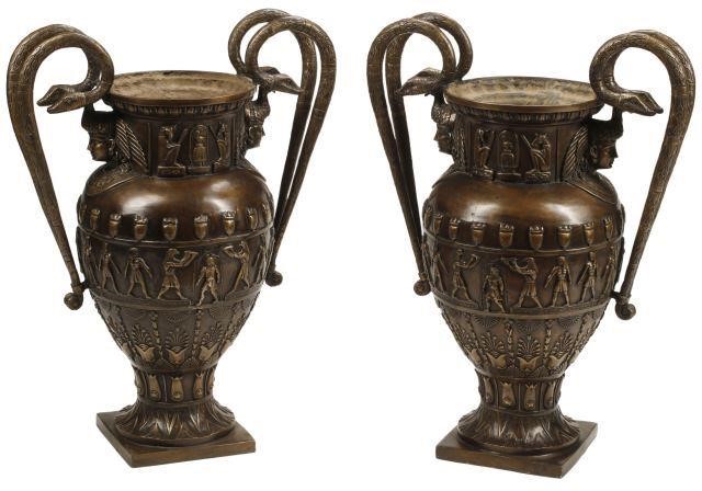 (2) EGYPTIANESQUE STYLE PATINATED