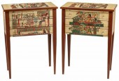 (2) EGYPTIANESQUE THREE-DRAWER