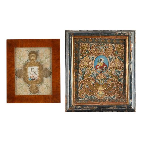 2 EMBROIDERED PANELS OF ST.