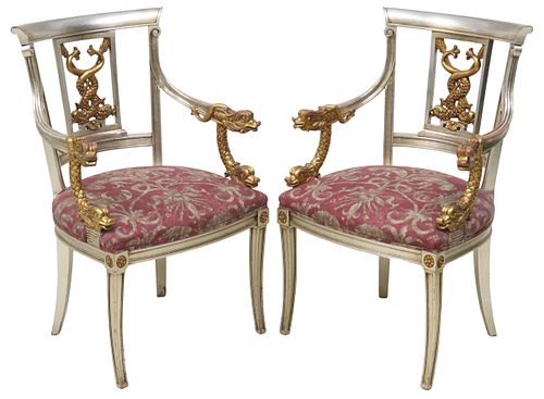 (2) EMPIRE STYLE CARVED SILVER