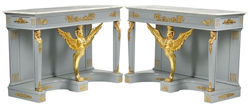 (2) EMPIRE STYLE MARBLE-TOP GREY