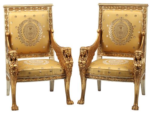 (2) EMPIRE STYLE PARCEL GILT WINGED