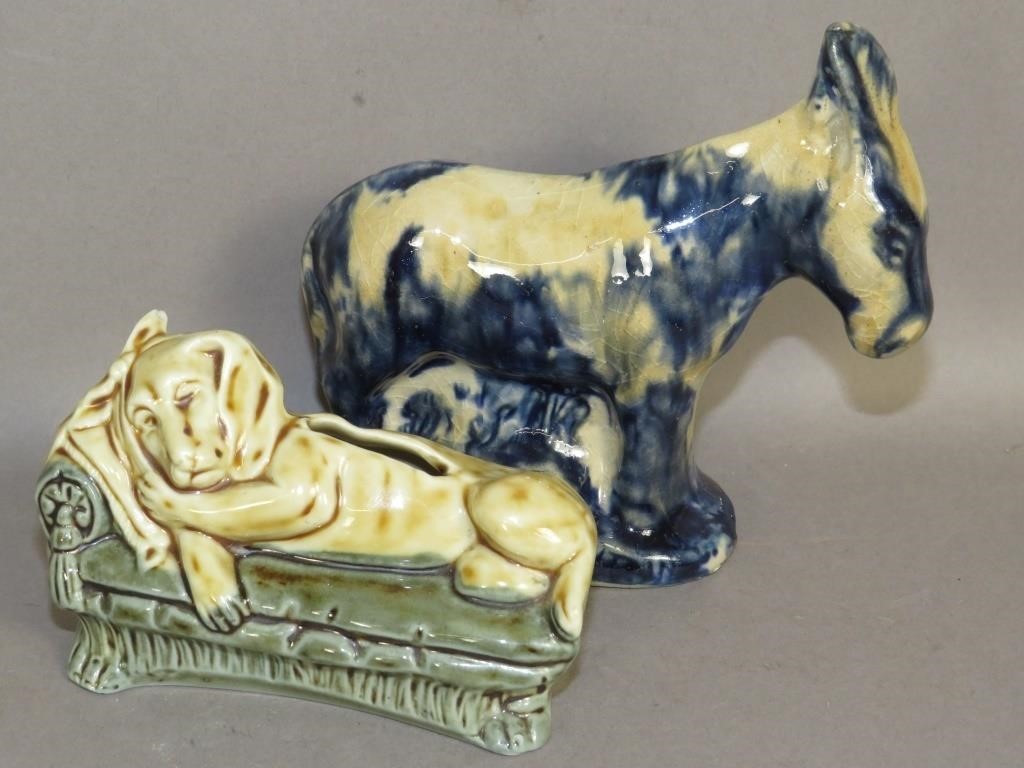 2 ENAMEL POTTERY BANKSca. 1940s?;