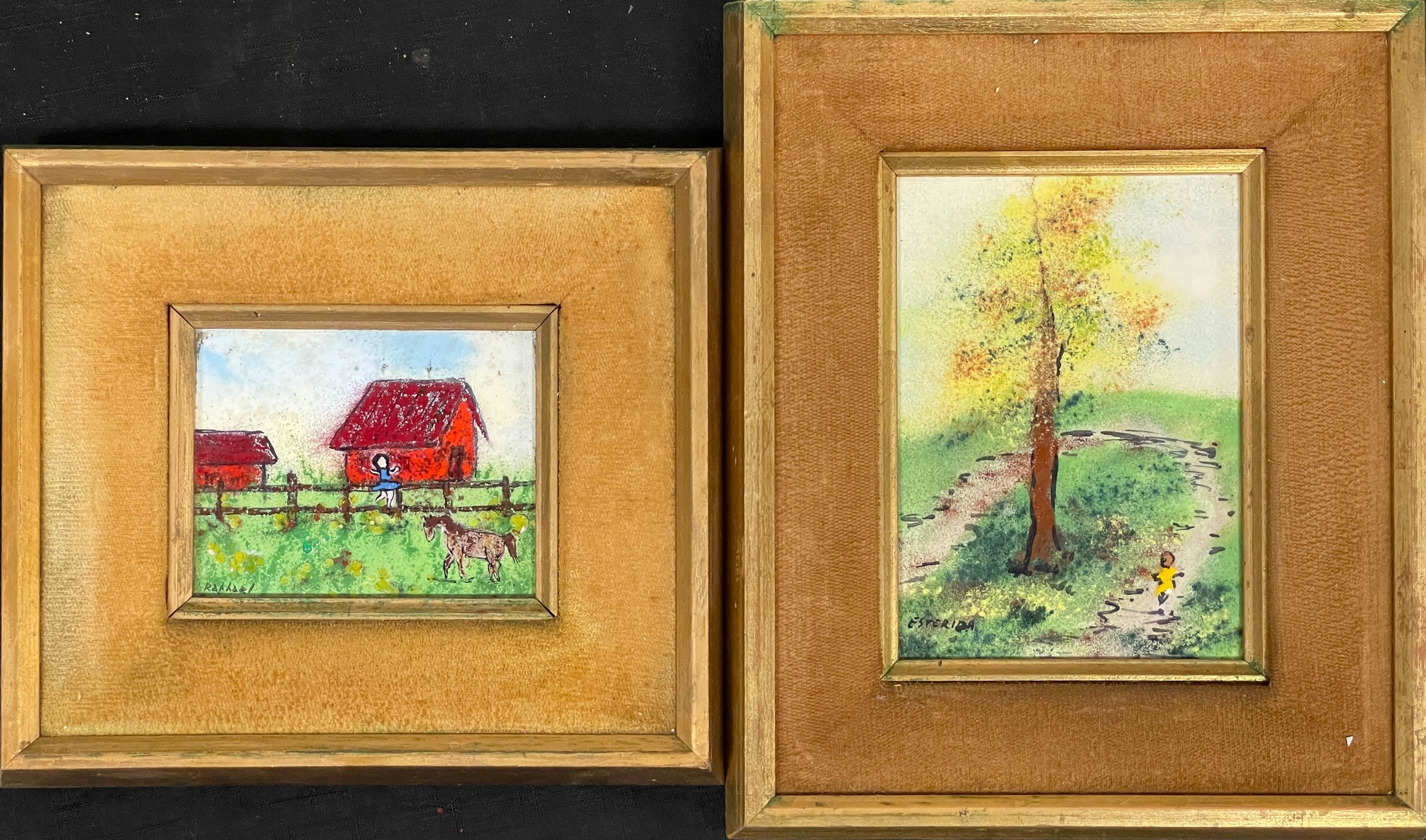 (2) Enamel tiles, c/o Horse &