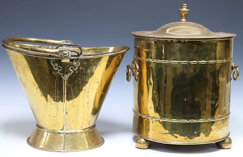 (2) ENGLISH BRASS COAL SCUTTLE
