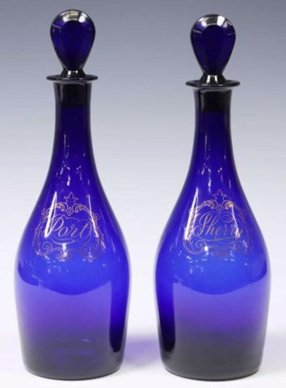 2) ENGLISH BRISTOL BLUE GLASS