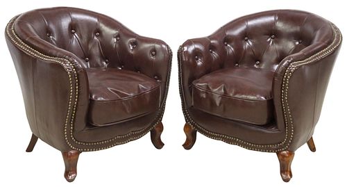 (2) ENGLISH BUTTON-TUFTED BROWN