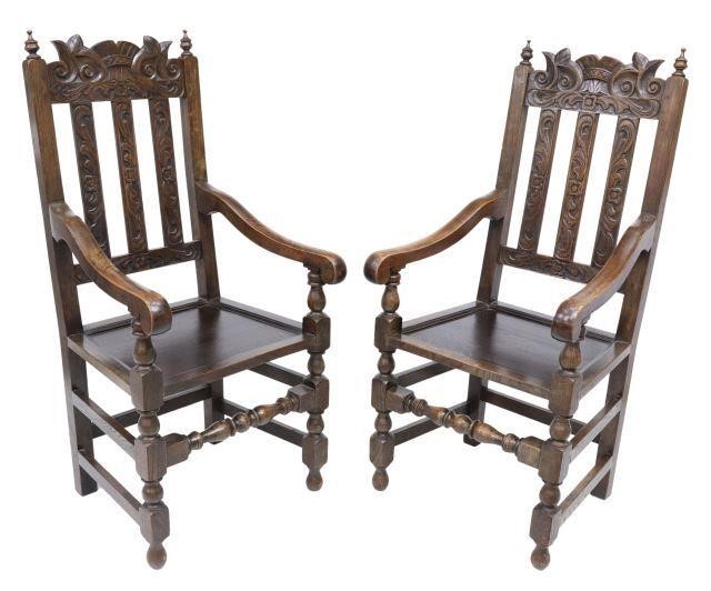 (2) ENGLISH CARVED OAK