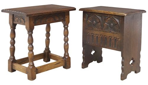 (2) ENGLISH CARVED OAK STOOL