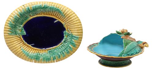 (2) ENGLISH MAJOLICA BREAD TRAY