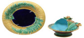 (2) ENGLISH MAJOLICA BREAD TRA
