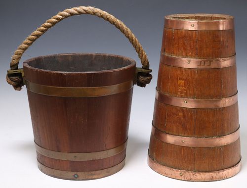 (2) ENGLISH METAL-BANDED MAHOGANY