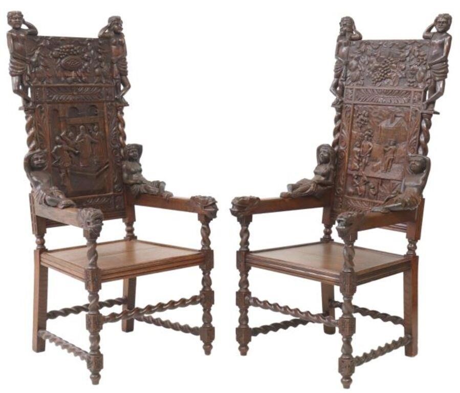 (2) ENGLISH RENAISSANCE REVIVAL OAK