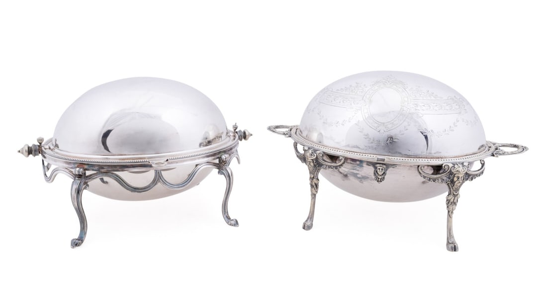 2 ENGLISH SILVERPLATE DOMED