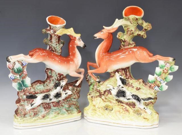 (2) ENGLISH STAFFORDSHIRE STAG &