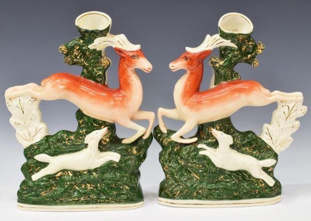 (2) ENGLISH STAFFORDSHIRE STAG &