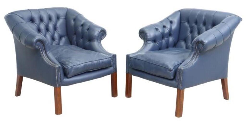 (2) ENGLISH TUFTED BLUE LEATHER