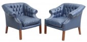 (2) ENGLISH TUFTED BLUE LEATHE
