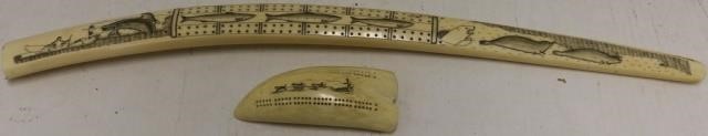 2 ESKIMO SCRIMSHAW CRIBBAGE