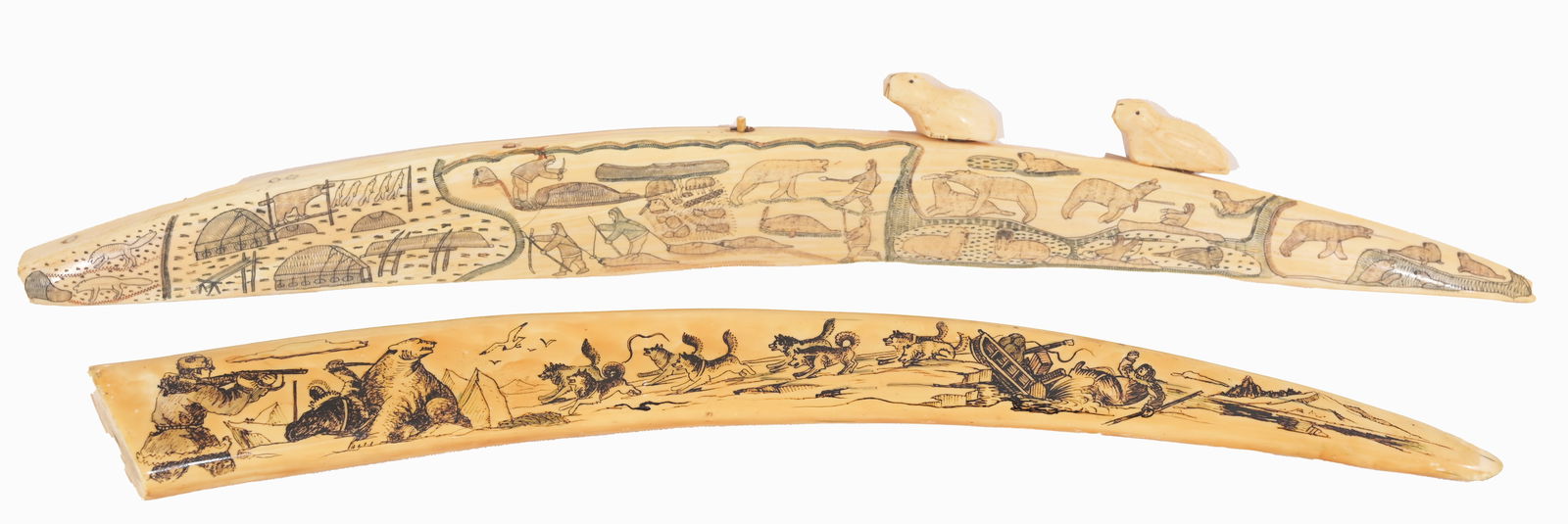 (2) ESKIMO SCRIMSHAW HUNT SCENES(2)