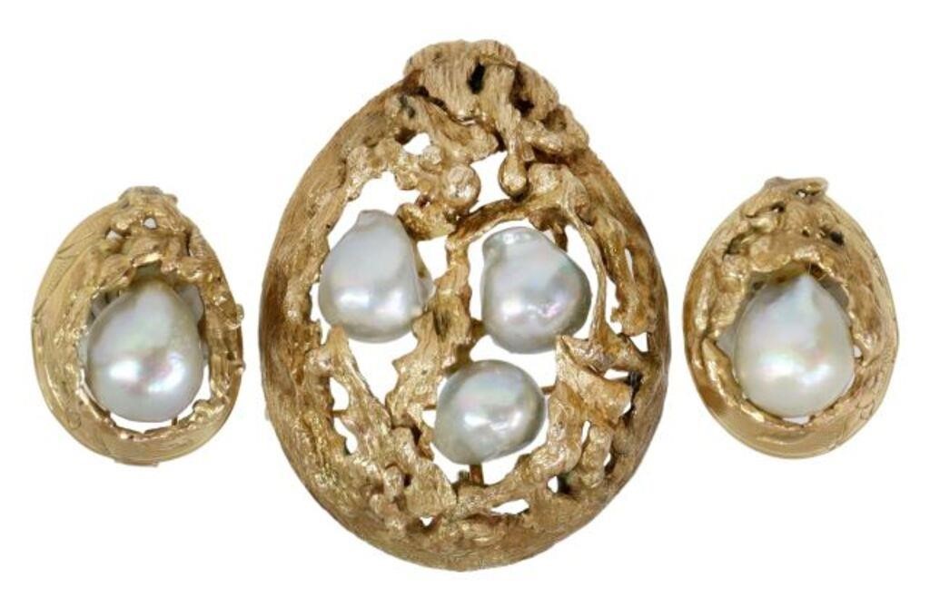 (2) ESTATE 14K GOLD & BAROQUE PEARL