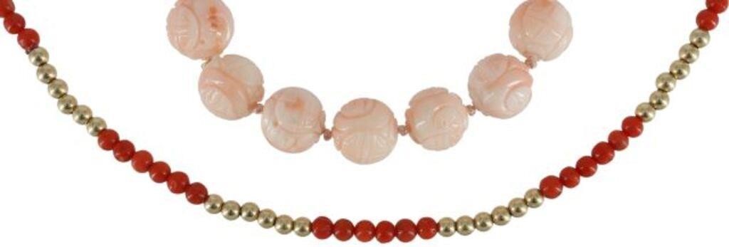 (2) ESTATE 14KT GOLD CORAL BRACELET