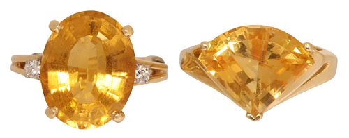 (2) ESTATE 14KT YELLOW GOLD CITRINE