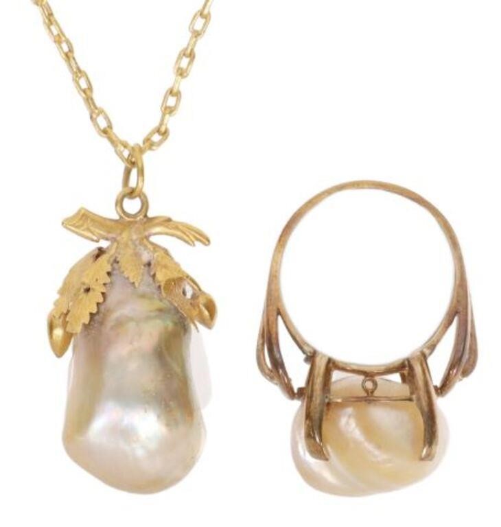 2) ESTATE BAROQUE PEARL RING,