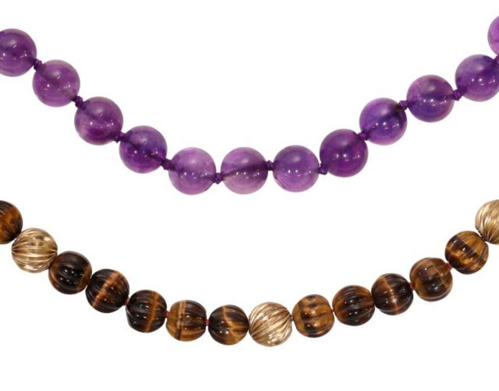 (2) ESTATE BEADED TIGERS EYE &