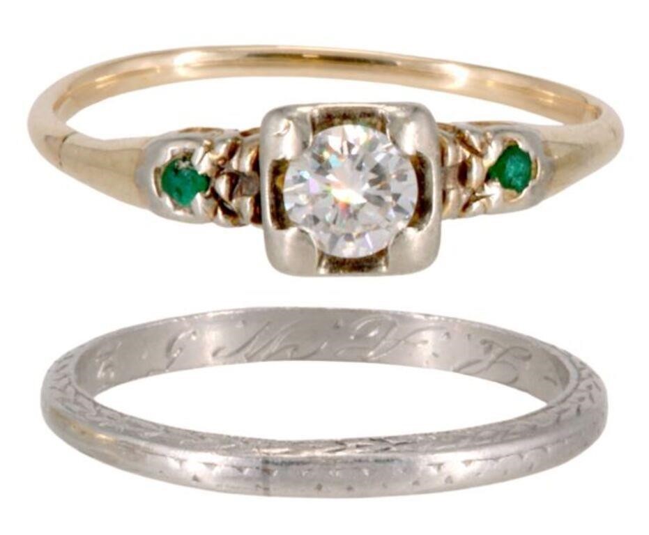 (2) ESTATE PLATINUM BAND & 14K