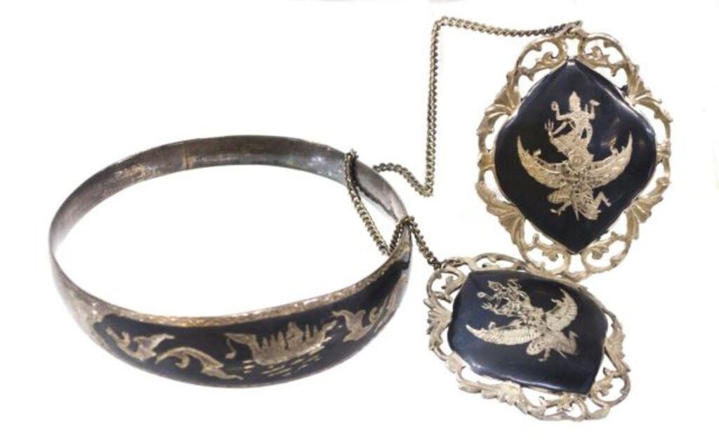 (2) ESTATE SIAM STERLING BANGLE &