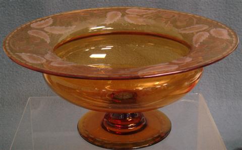 2 etched amber Bohemian glass