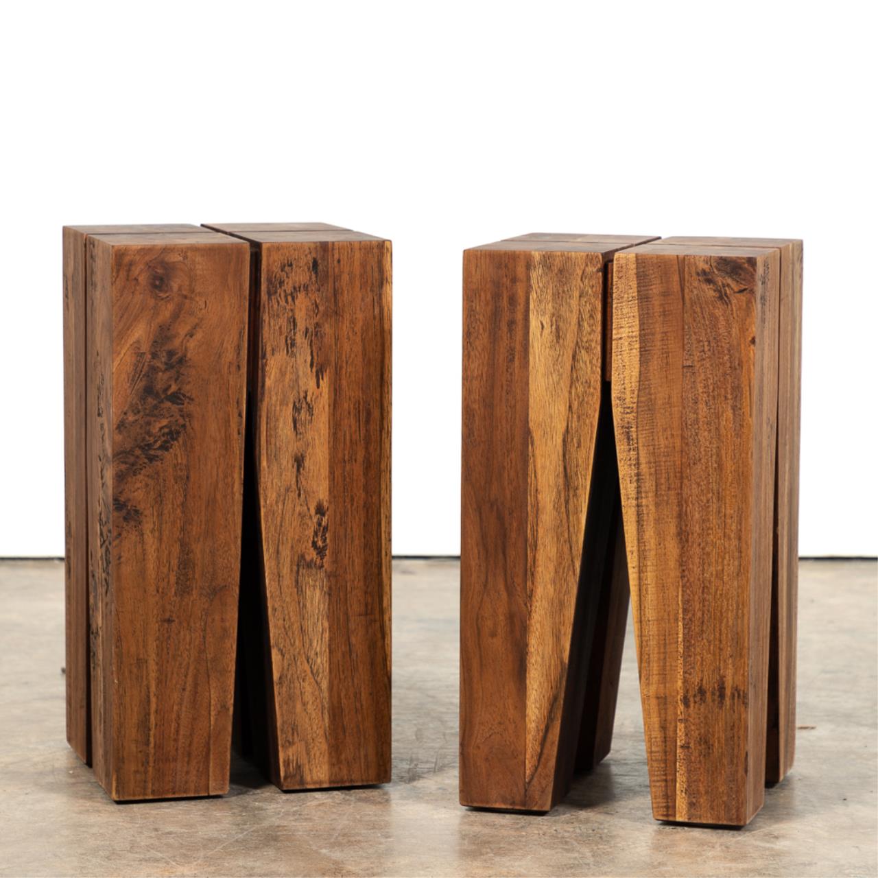 2 EXOTIC WOOD SIDE TABLES MANNER OF