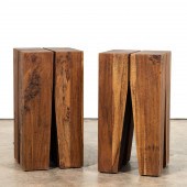 2 EXOTIC WOOD SIDE TABLES MANN
