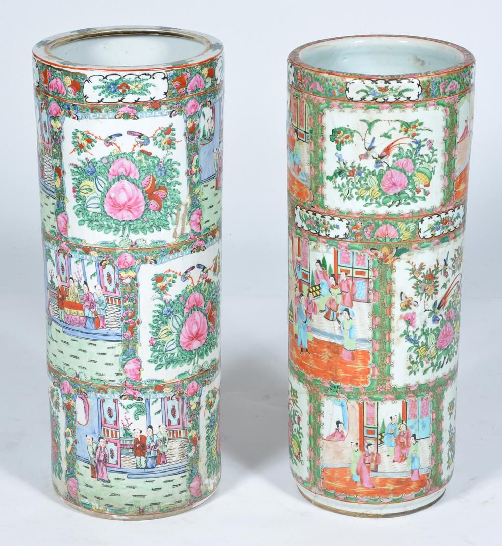 2 FAMILLE ROSE UMBRELLA STANDS,