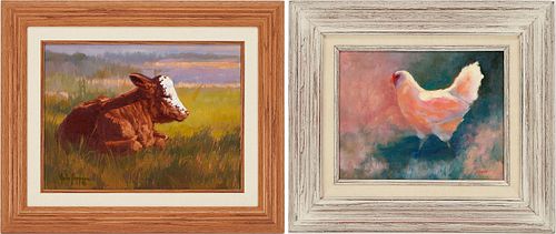 2 FARM ANIMAL OIL PAINTINGS,