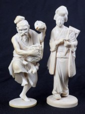 (2) Figural chinese carved ivo