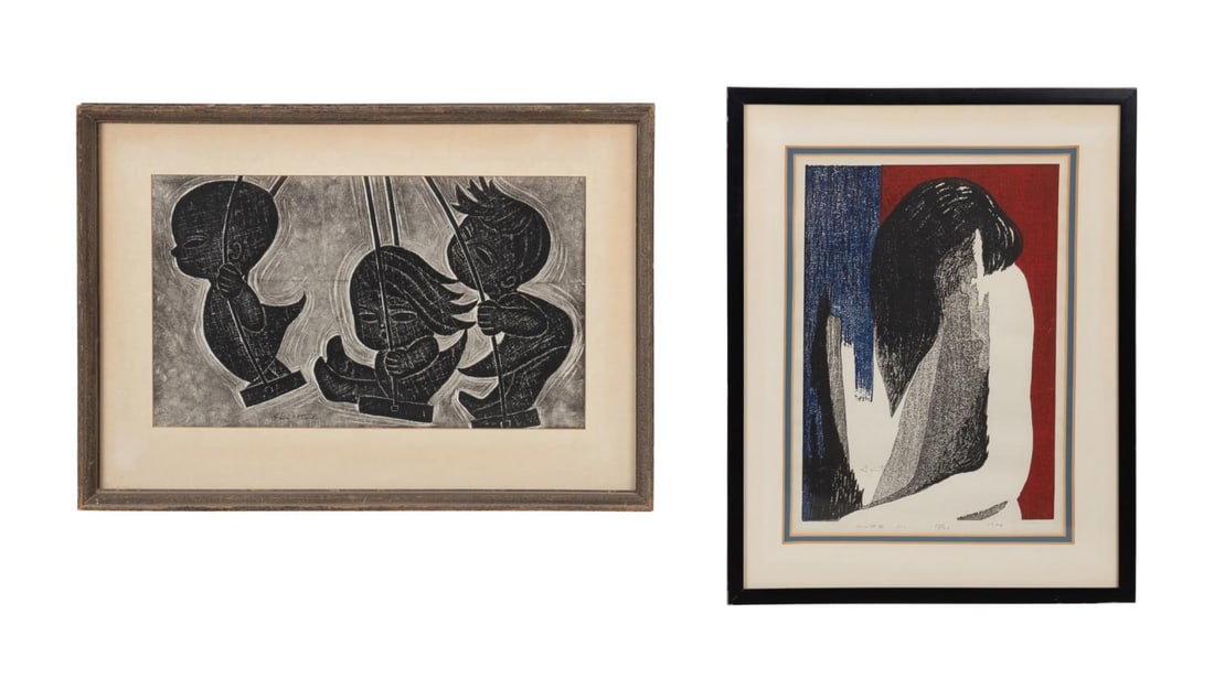 2 FIGURAL JAPANESE WOODBLOCKS,