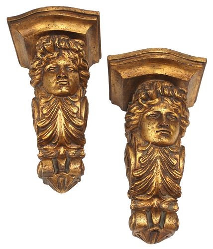 (2) FIGURAL SCROLLED GILTWOOD