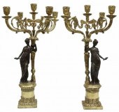 (2) FIVE-LIGHT GILT & PATINATE