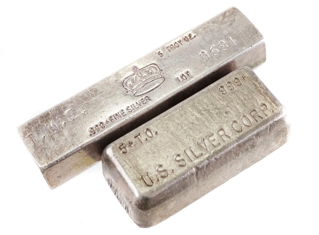 (2) FIVE TROY OUNCE POURED 999