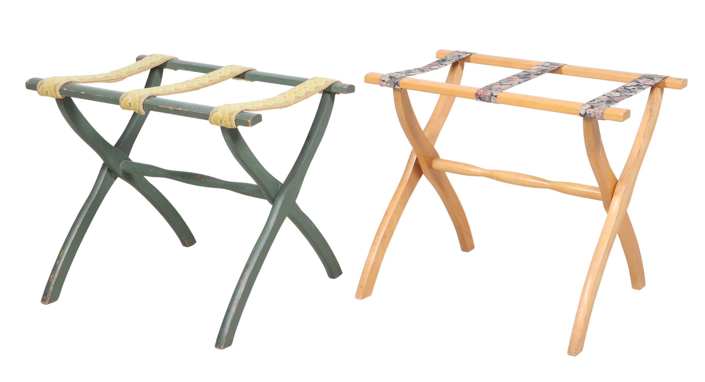 (2) Folding luggage stands, one