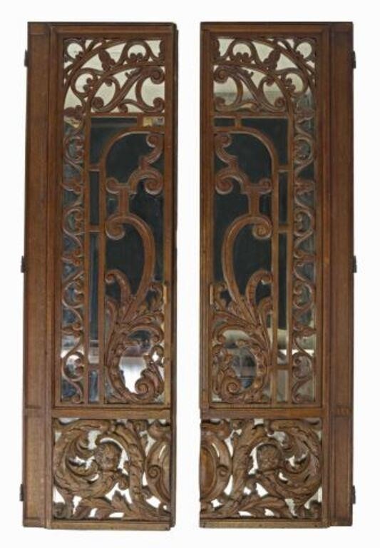 (2) FOLIATE CARVED OAK MIRRORED