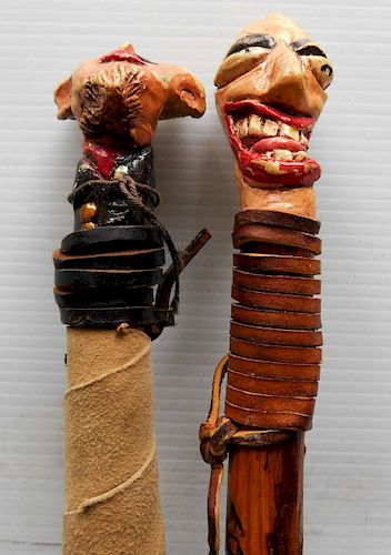 2 FOLK ART CANES2 Carved and