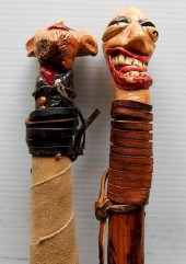 2 FOLK ART CANES2 Carved and p