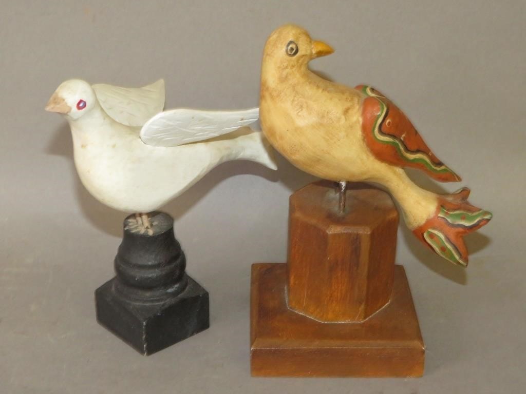 2 FOLK ART CARVED BIRDS