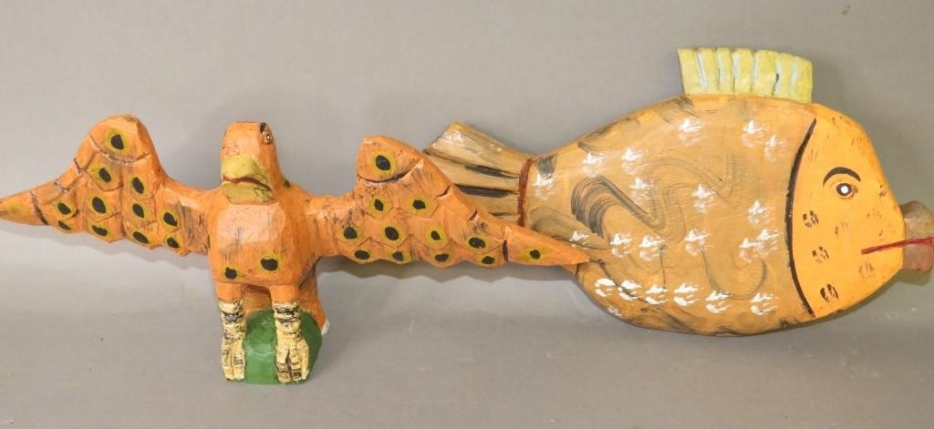 2 FOLK ART CARVINGS BY DAN &