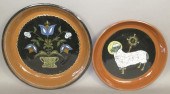2 FOLK ART DECORATED REDWARE P