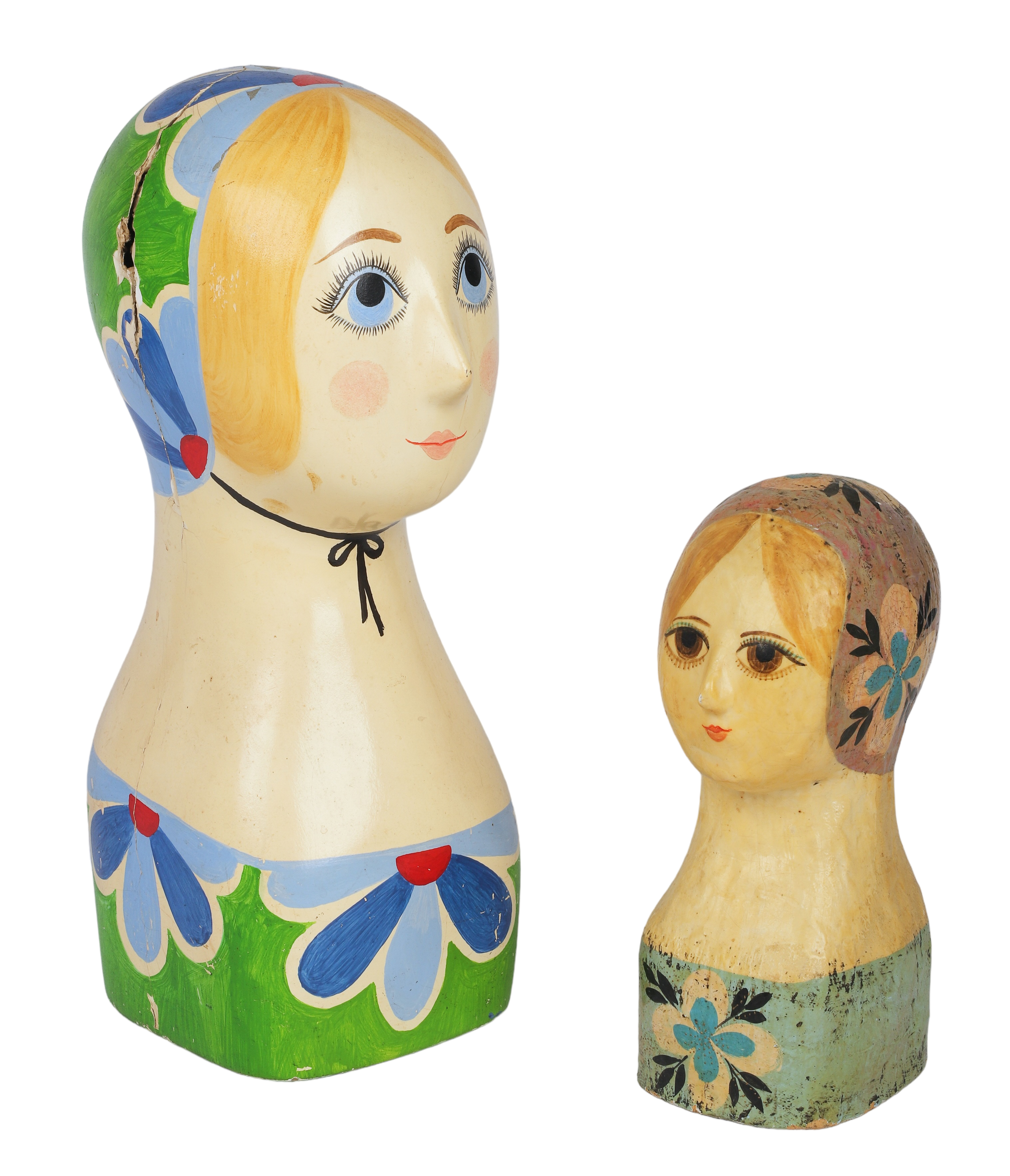 (2) Folk art papier mache female