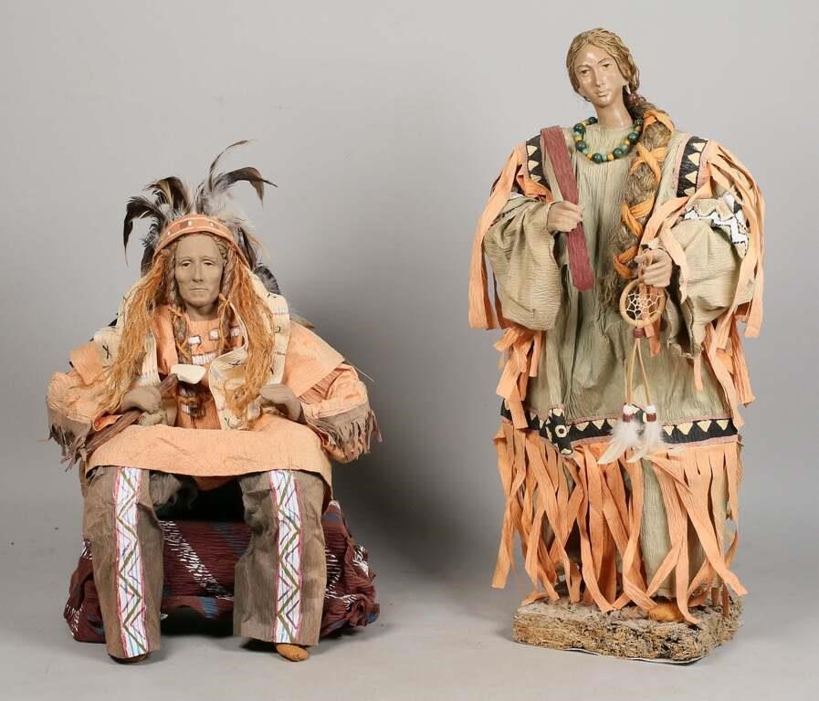 2 FOLK ART PAPIER MACHE NATIVE